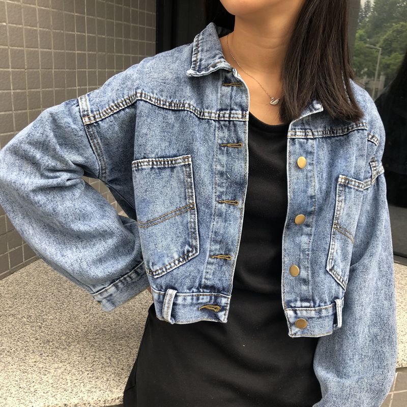 Spring and Autumn New Loose Student bf Hong Kong Style Girl's Short Denim Jacket Women's Korean Style Top Jacket Trendy