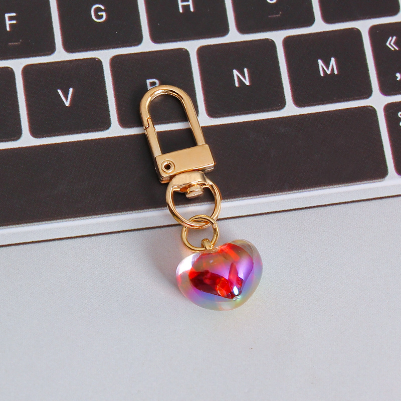 Picture of ins style AB color love beads keychain pendant diamond-shaped cut hanging hole door buckle girl's heart bag bag hanging jewelry