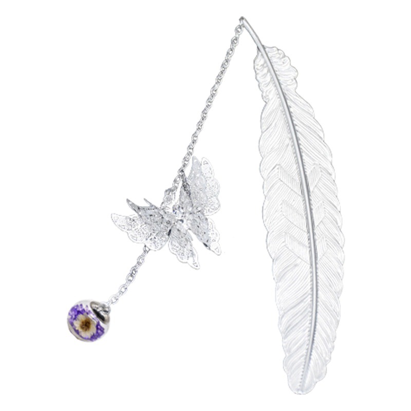 Chinese Style Classical Metal Feather Bookmark Cute Brass Material Butterfly Flower Creative Stationery Gift Wholesale