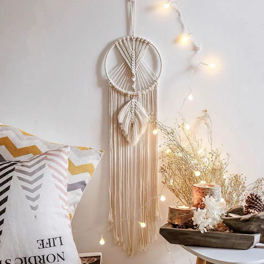 Temu's Popular Ancient Language One-Leaf Woven Tapestry Dream Catcher Mesh Decorative Pendant Creative Home Wall Hanging Handmade