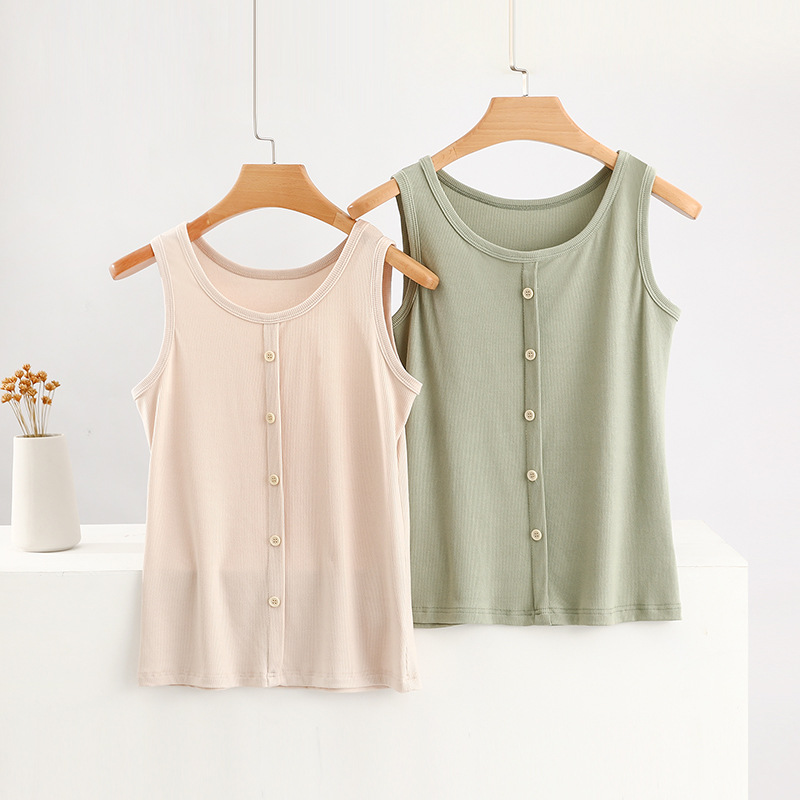 Women's Cotton Vest with Round Neck and Wide Shoulder Thread with Buckle for Summer Thin Sling Base Shirt