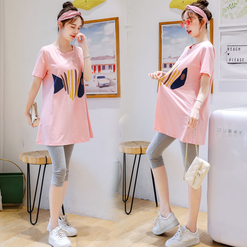 Picture of in stock 2024 spring and summer pregnant women fashion suit new loose summer long short sleeve clothing two-piece top