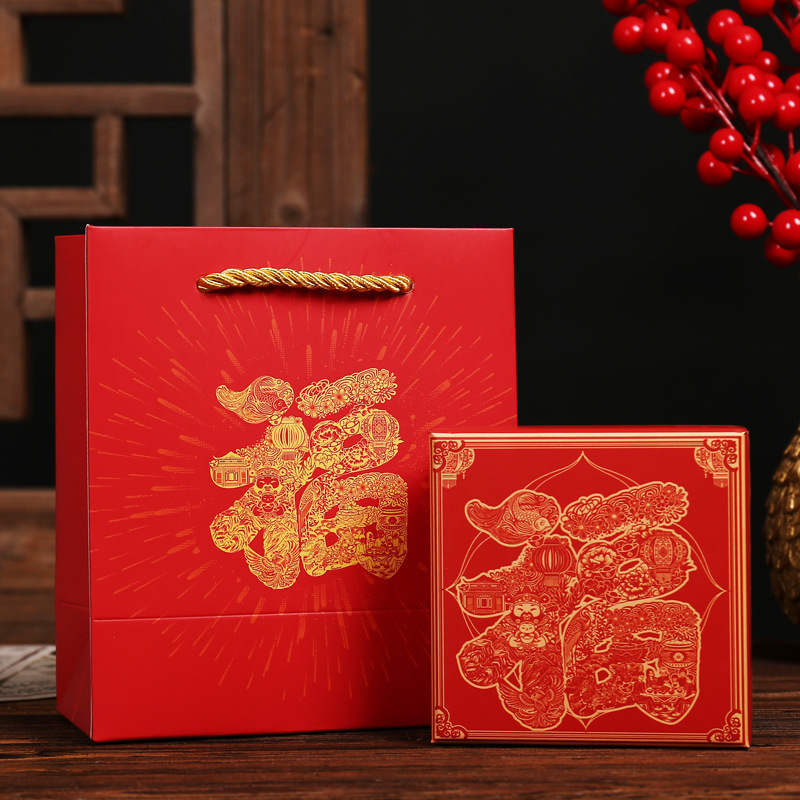 Original Red Cinnabar Gift Box Chinese Style Hand Beaded Silver Bracelet Jewelry Packaging Box Festive Handbag in stock