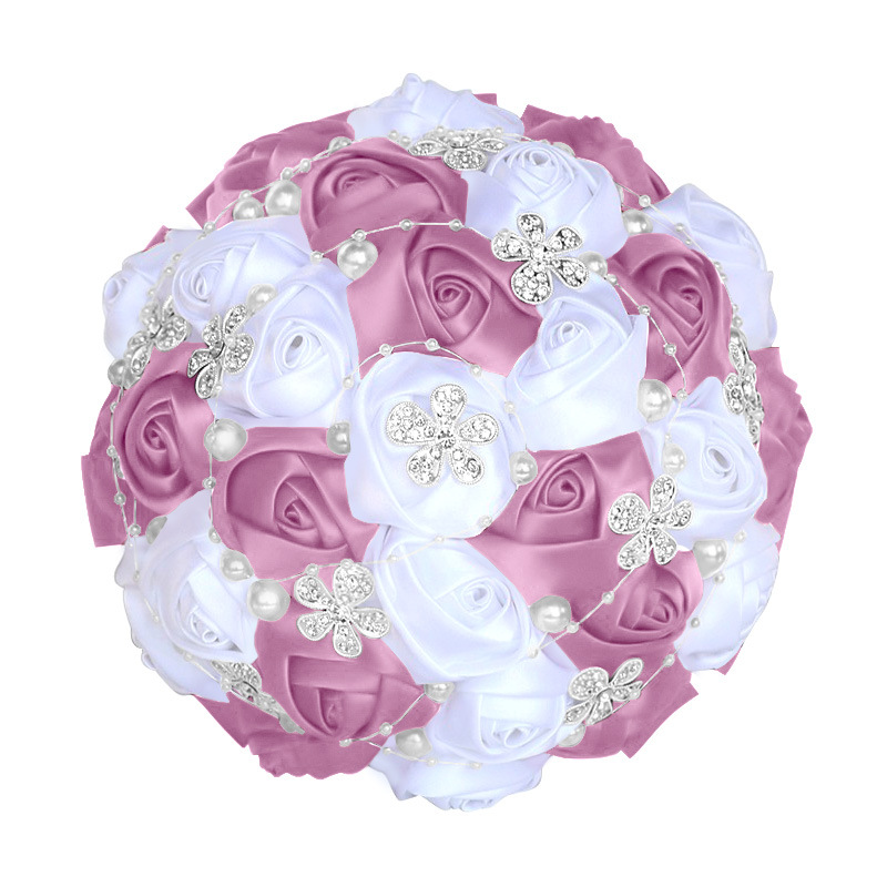 Picture of European and American Super Beautiful Ribbon Flower Wedding Supplies Bride's Hand-held Flower Five-flower Beaded Hand-held Flower Wedding Supplies Hand-held Flower