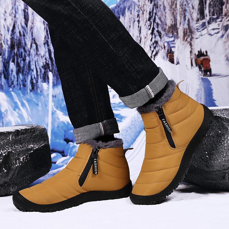 2023 New plus size snow boots men's outdoor thickened warm cotton shoes zipper fleece-lined winter men's shoes cross-border foreign trade
