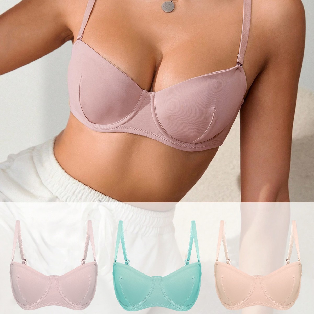 Cross-border explosions sexy gathered underwear temuShein with steel ring female bra manufacturers in stock wholesale