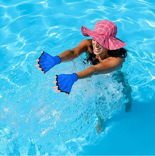Picture of Blue/Black/Pink in stock Cross-border Swimming Duck Flipper Gloves Paddling Palm Set Floating Diving Gloves for Beginner to Increase Swimming Speed