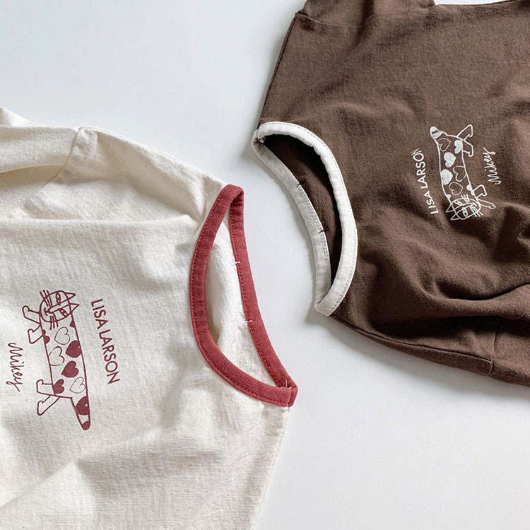 Picture of Children's Korean-style Autumn Children's Wear Top Ins Simple Color-matching Edge Lovely Long Cat Long-sleeved T-shirt for Boys and Girls