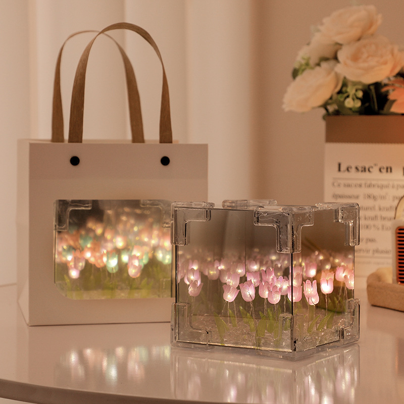 Picture of ✅ Rubik's Cube Tulip Finished Handmade Flower Sea Three-Dimensional Night Light Creative Student Gift for Girlfriend Boudoir