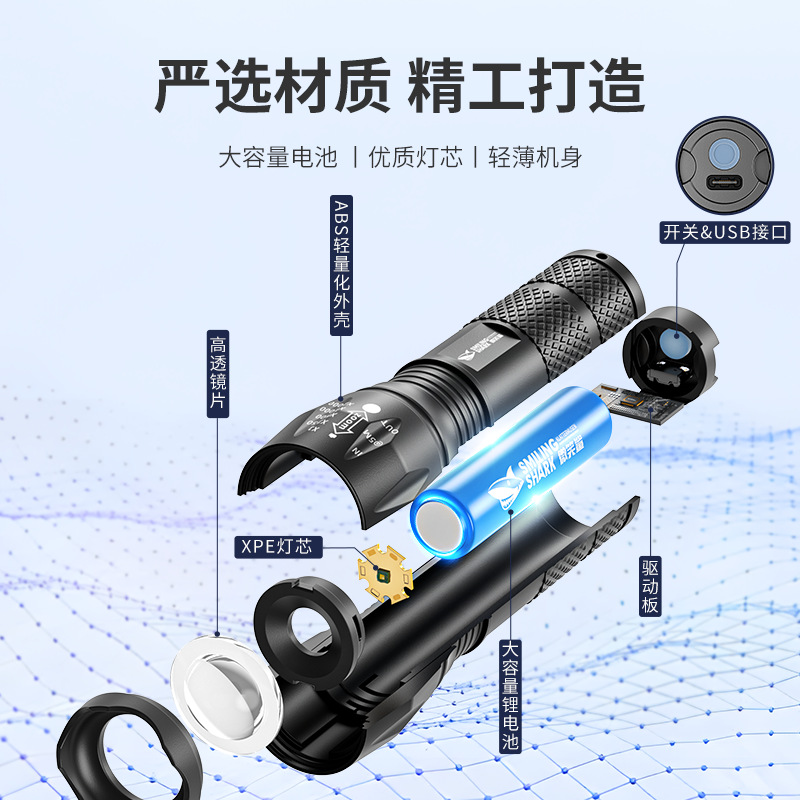 Picture of Telescopic zoom mini flashlight outdoor long-range bright portable flashlight USB rechargeable flashlight