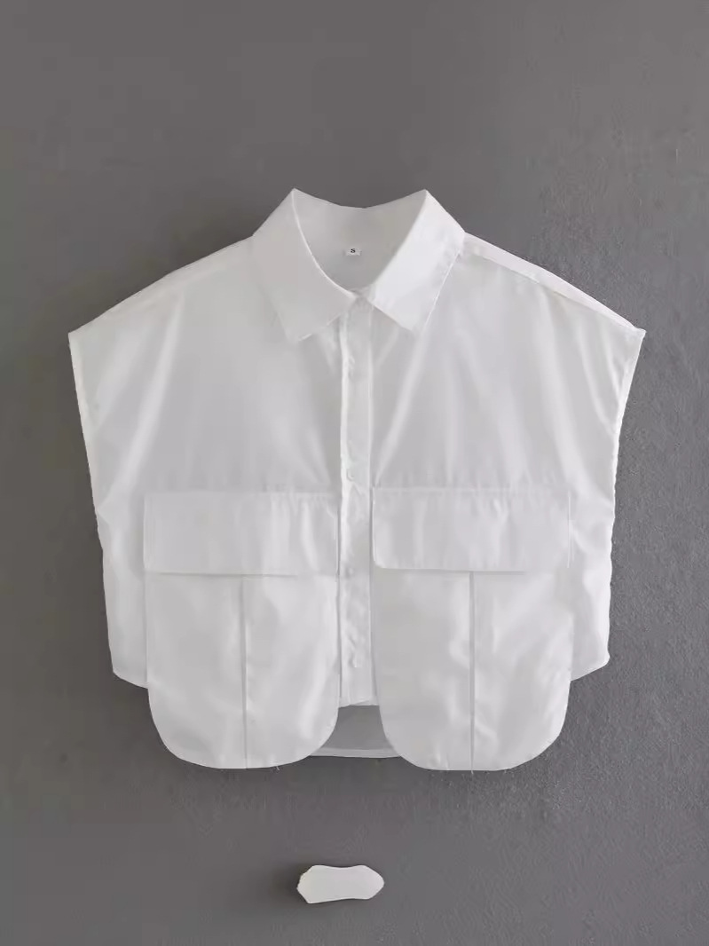 Cross-border Foreign Trade ZA Women's 202 Summer New Multicolor Pocket Decorative Short Sleeveless Solid Color Shirt Vest