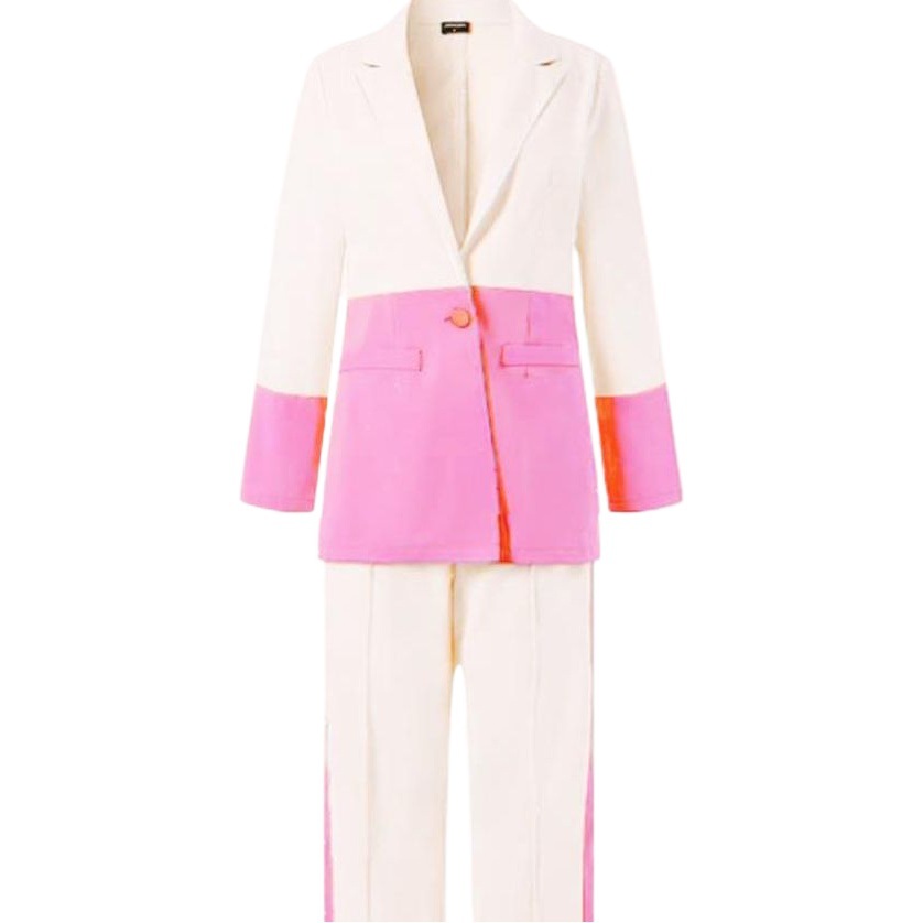 Amazon AliExpress 2023 autumn new artistic contrast color buckle suit two-piece suit trousers suit women