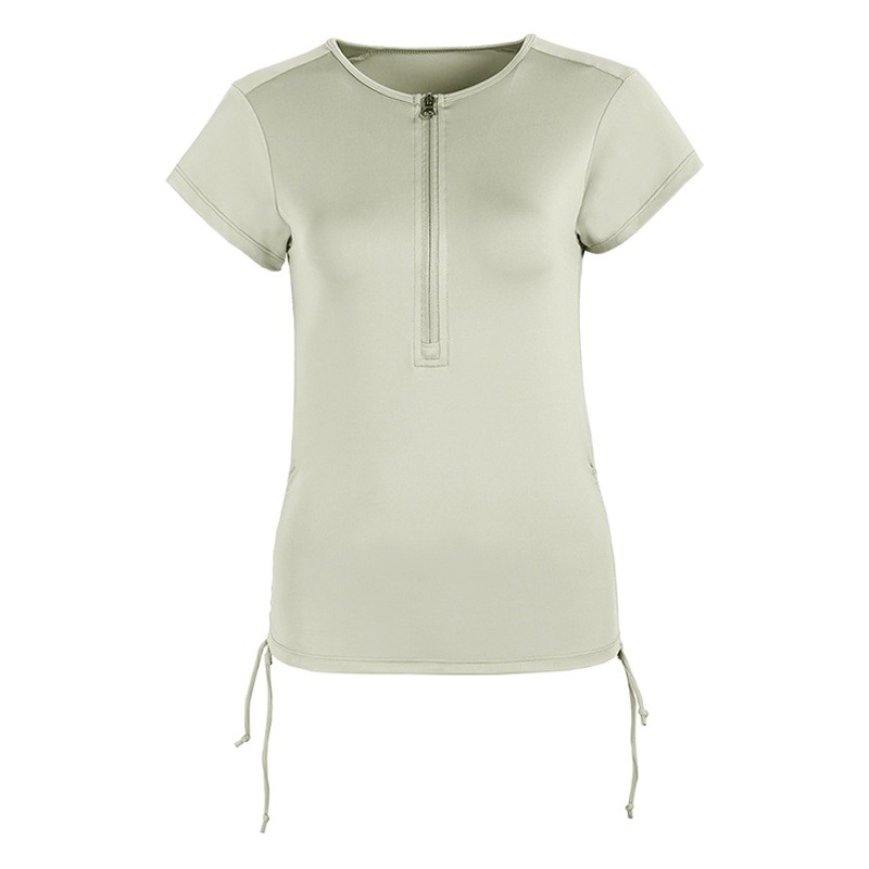 Summer New Half Zipper Drawstring Sports Short-sleeved Fitness Clothes T-shirt Women's Running Quick-drying Tight Yoga Clothes Top