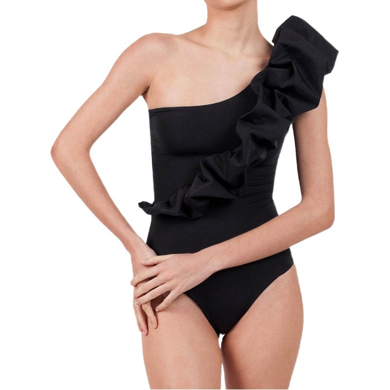 2024 European and American Amazon AliExpress one-piece swimsuit air layer decoration solid color high-end swimsuit female 25095