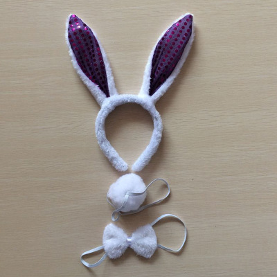Picture of Cross-border Easter Plush Sequin Rabbit Headband Three-piece Set Ears Headband Bow Ties Children's Festival Performance Road