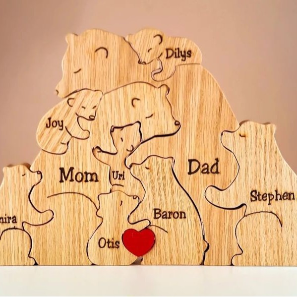 Picture of Cross-border popular handmade wooden ornaments wooden bear family personalized wooden pet carving crafts