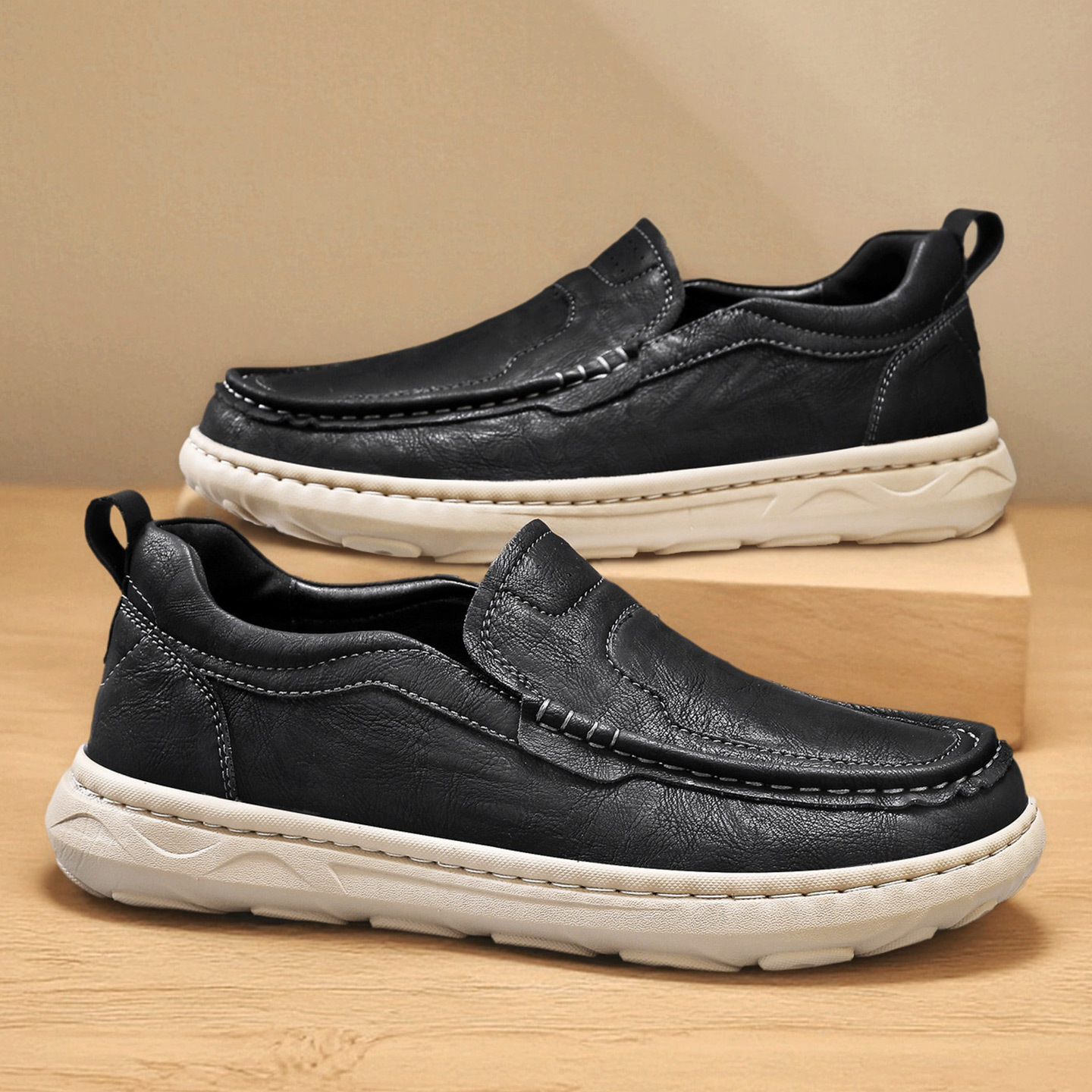 Men's casual shoes 2025 new plus-size men's shoes, lightweight non-slip slip-on loafers, men's casual leather shoes