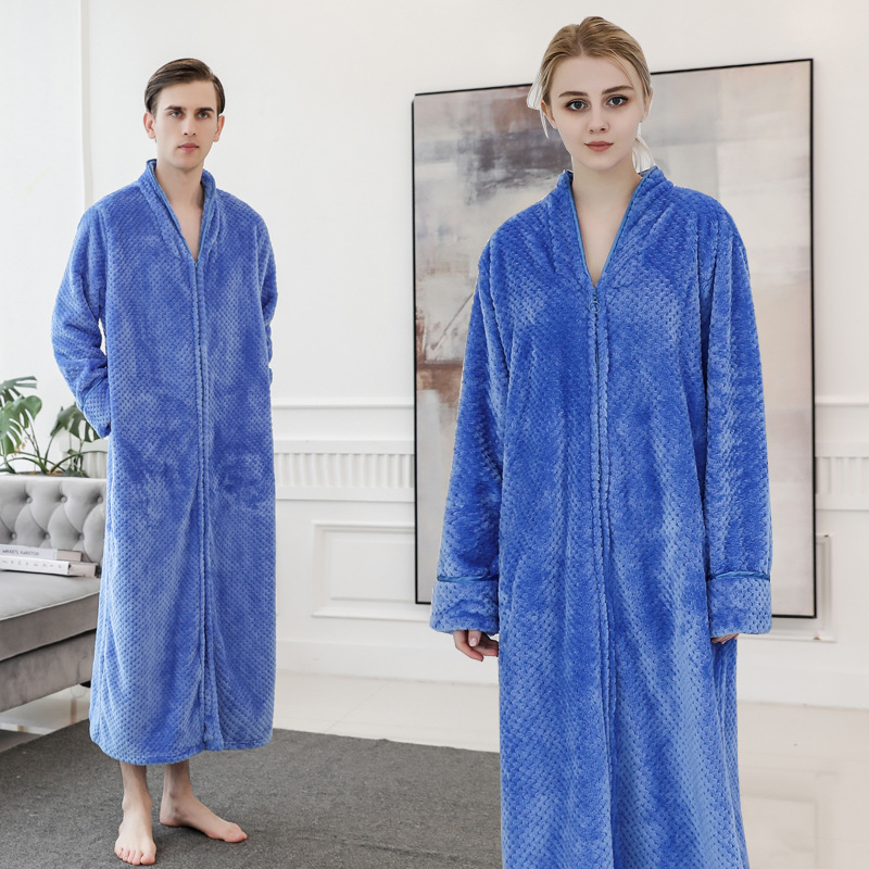 Lazy Nightgown Women's Autumn and Winter Bathrobe Thickened Long Pregnant Women's Nightgown Men's Couple's Bathrobe Beibei Velvet Home Clothes Morning Gown