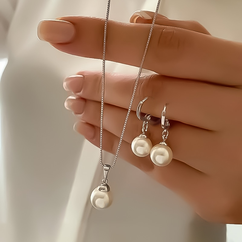 Picture of Cross-border European and American New Pendant Jewelry Necklace Temperament Design Sense Light Luxury Earrings Necklace Imitation Pearl Jewelry suit