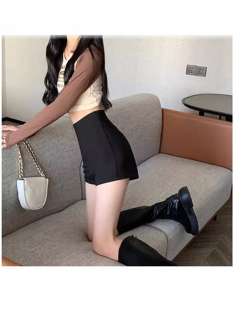 Black Lower Body Missing Bottoming Shorts Women's High Waist Slimming A- Word Summer Tight Hot Pants 2024 New Style