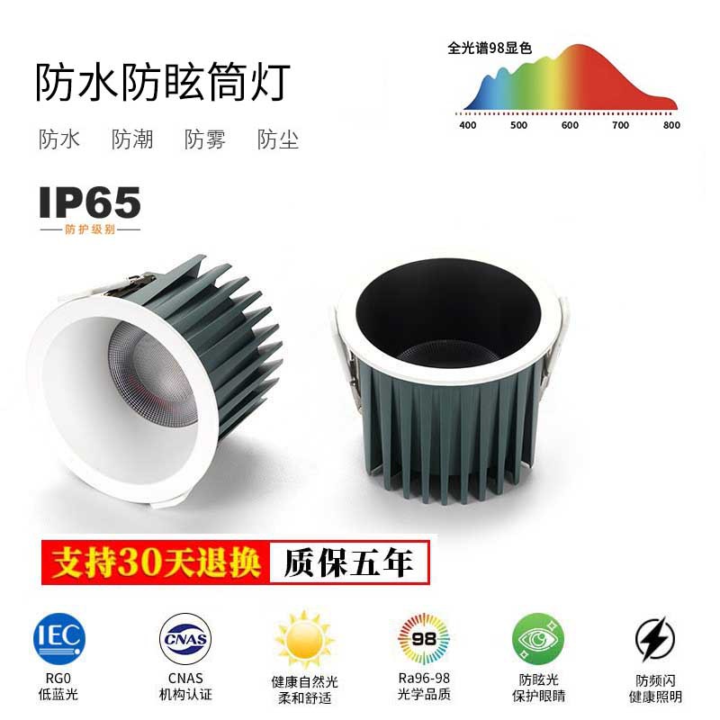 Waterproof Downlight Embedded Led Ceiling Light Bathroom Bathroom Hotel Lobby Anti-Dazzle Embedded Anti-Fog Downlight