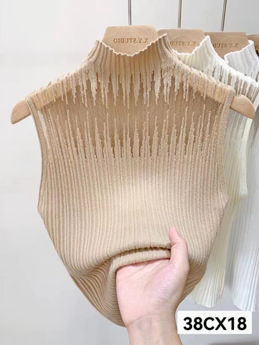 Picture of Sexy half turtleneck camisole women's summer undershirt outer knitted sweater sleeveless top 1688 wholesale