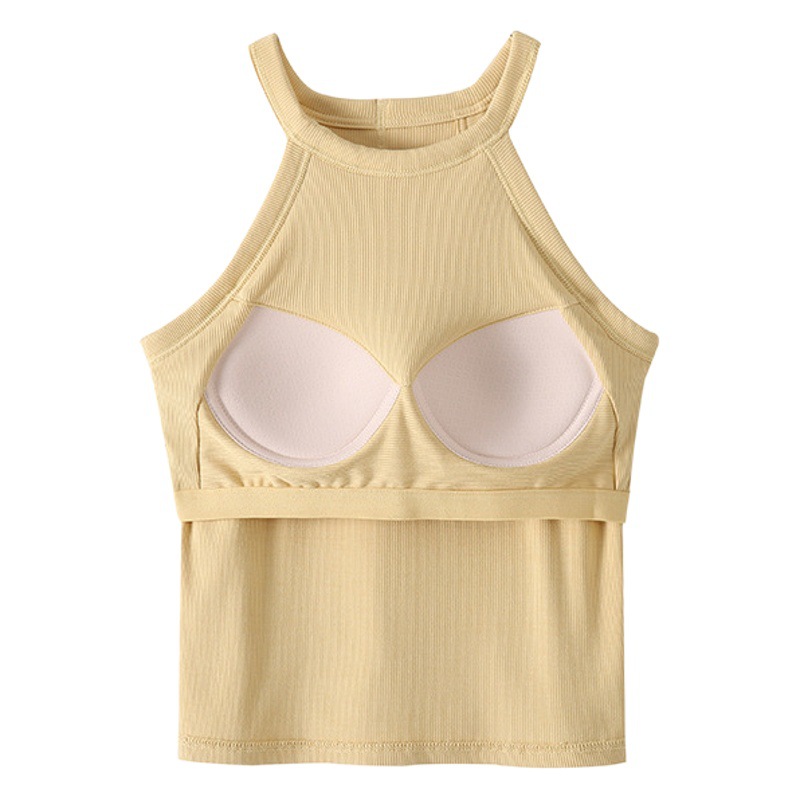 Women's Summer Halterneck Vest with Built-In Breast Pads, Bra-Free Underwear for Outer Wear and Inner Wear, Sexy Slimming Sling