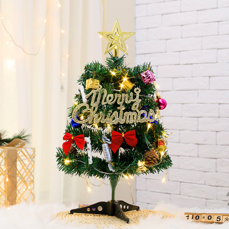 DIY Christmas Tree Package with Lights Christmas Decoration Desktop Mini Small Christmas Tree Ornaments Christmas Arrangement Supplies