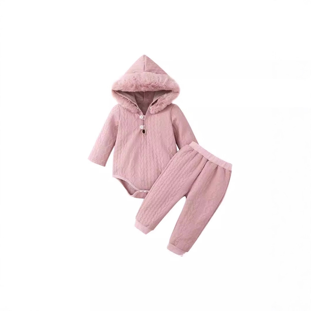 Picture of Cross-Border E-Commerce Specializes in Amazon Temu Baby Newborn Tiktok Winter Hooded Rompers Two-Piece Set