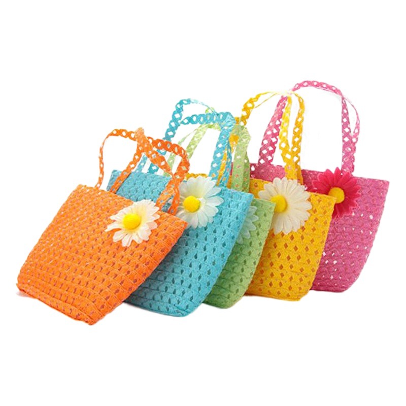 New Sunflower Children's Straw Hat Handbag Set Girls Straw Sun Hat Beach Hat Wholesale