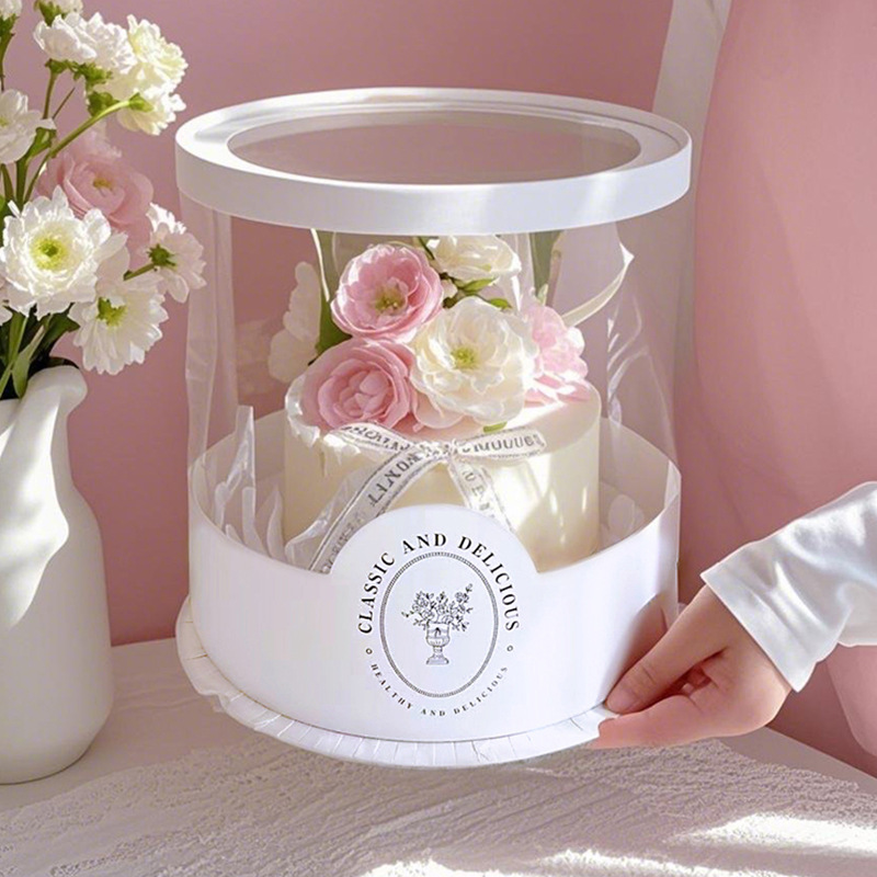 520 Mother's Day Round Transparent Cake Packaging Box 6inch 8inch Flower Heightening 6inch 8inch Birthday Cake Box