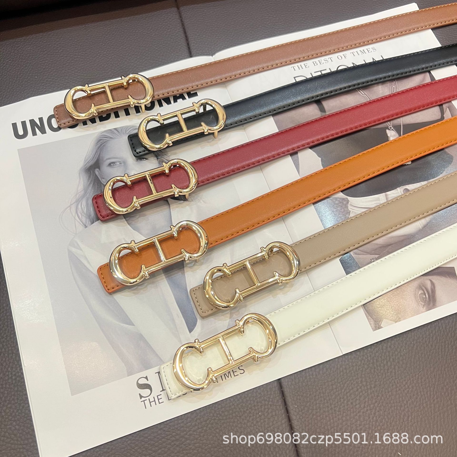 Vintage Women's Chc Solid Color Belt, High-End Fashion, Simple Design, Decorative Waist Cincher, Cross-Border Wholesale, Slim Fit