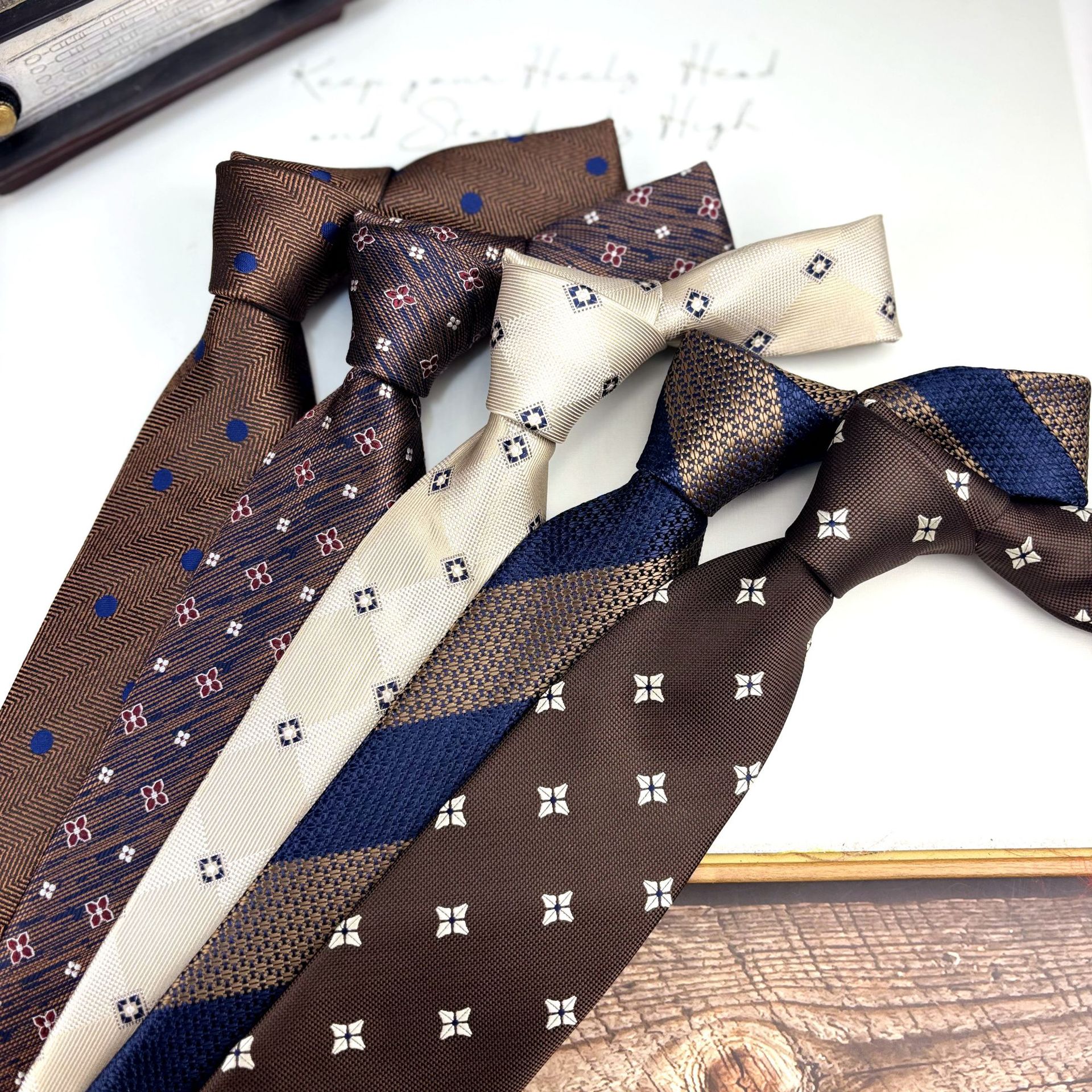 Vintage French Style Men's Dress Tie Professional Business British Entry Luxury Banquet Wedding Groom brown dark blue White