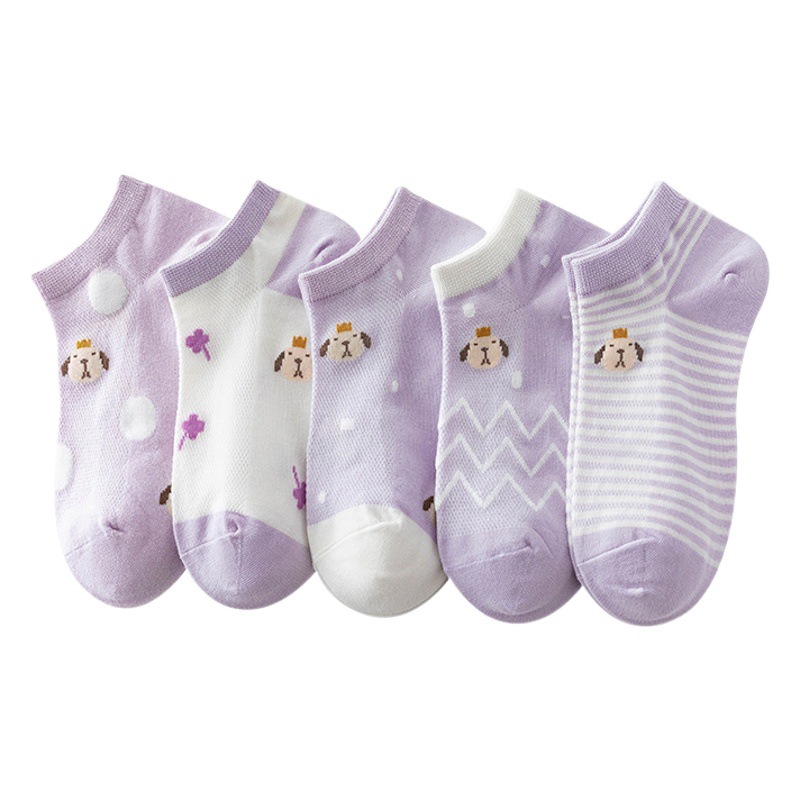 Socks women's short socks spring and summer thin breathable mesh casual cartoon animal cotton socks boat socks factory wholesale