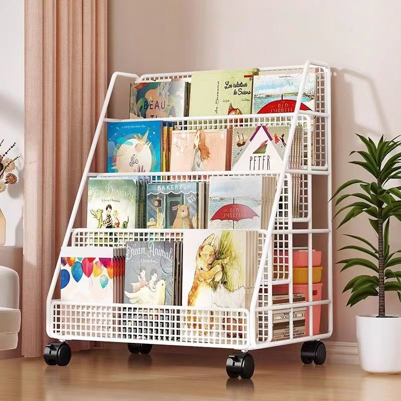 Picture of Picture book storage rack, movable bookshelf under the table, storage shelf, floor wheel, home reading rack, baby children's bookcase