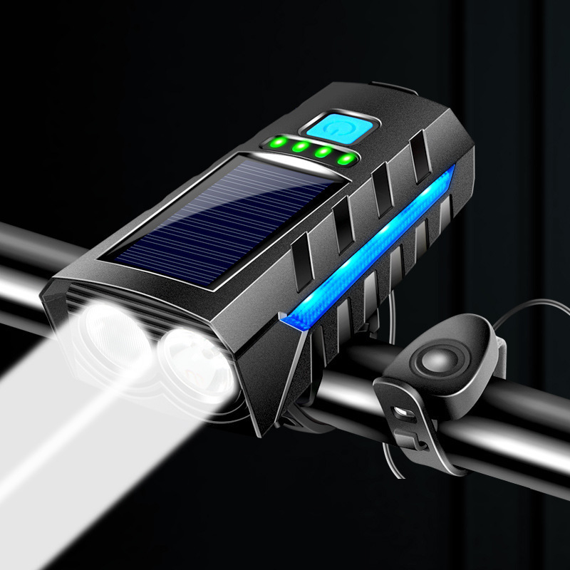 Cross-border new bicycle light headlight horn dual light solar charging flashlight night cycling light equipment
