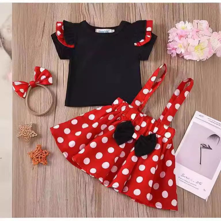 Cross-border Girl's Princess Dress Cute Poll Dot Mesh Dress Christmas Girl's dress Stylize Skirt Three-piece Suit