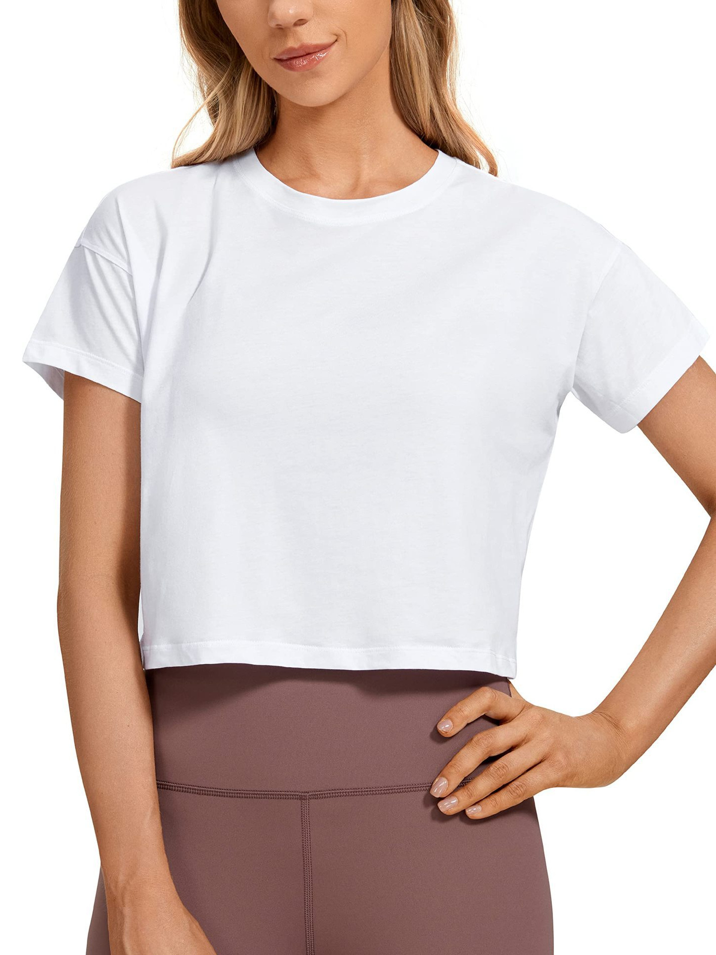 Amazon wish European and American cross-border foreign trade women's 2024 spring and summer short round neck loose solid color short sleeve T-shirt