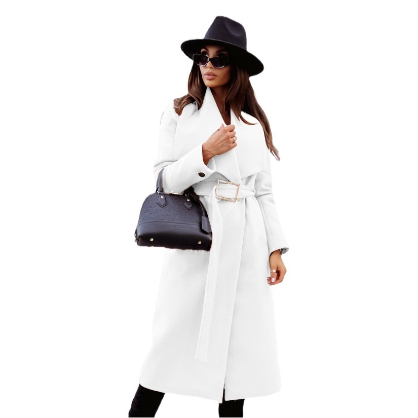 Picture of 2022 independent station wish Amazon new autumn and winter simple long sleeve button v collar strap wool coat women's clothing