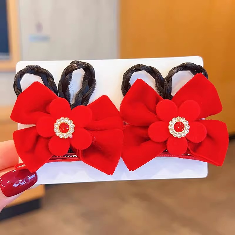 Picture of Children's Hairpin Headdress Little Girl Head Flower Cute Wig Braid Performance Bow Hairpin New Year's Eve Hair Accessories