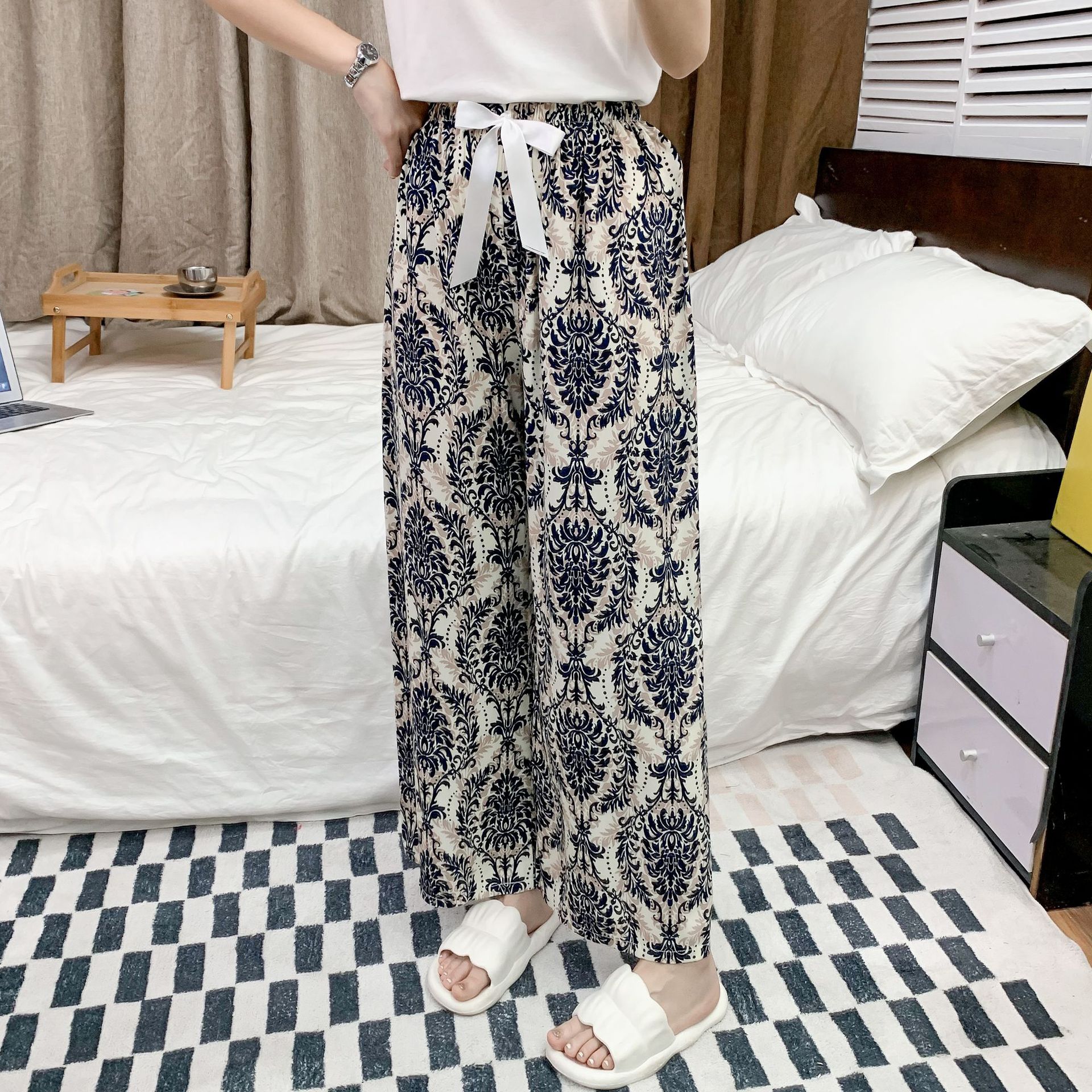 Picture of Cotton Silk Pajama Pants Women's Summer New Large Size Loose Pants Pregnant Women Can Wear Ram Cotton Thin Pants