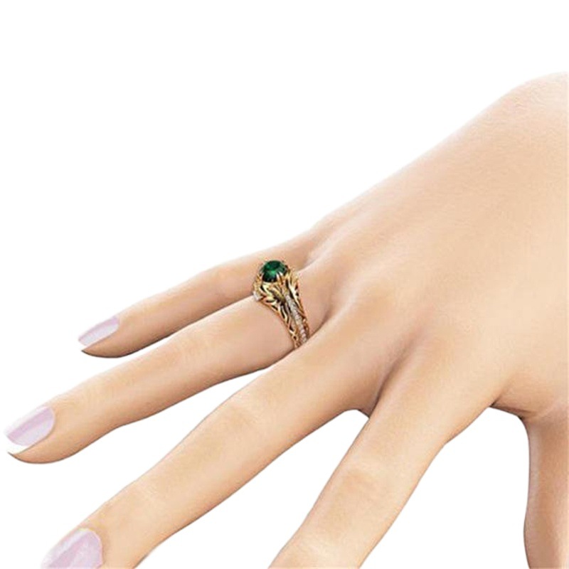 Sanjie wish hot sale New Emerald plated 14K gold ring European and American luxury artificial diamond engagement ring