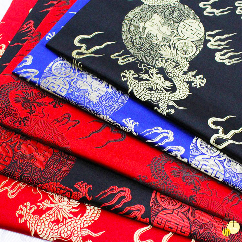 Real Three Five Fire Dragon Imitation Silk Brocade Silk Fabric Shroud Cushion Cloth Antique Tang Suit Cheongsam Hanfu Cloth