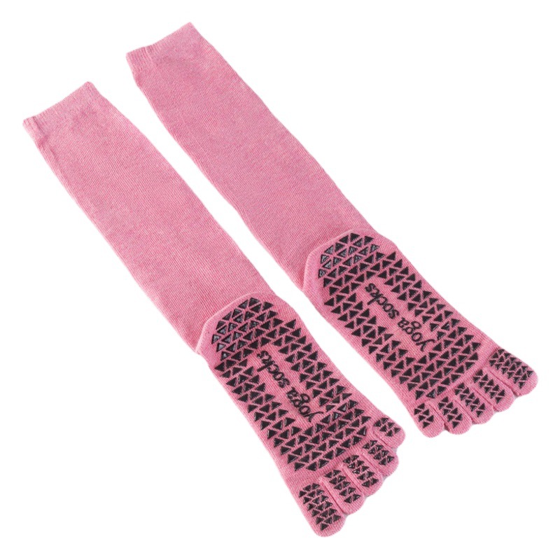 Autumn Long Yoga Socks, Non-Slip Professional Women's Pilates Five-Toe Socks, Mid-Length Split-Toe Cotton Dotted Wholesale Sports Socks