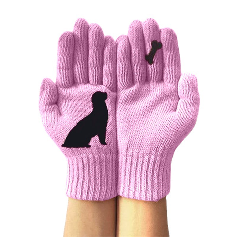 Picture of Foreign trade supply wish ladies wool gloves autumn and winter finger warm fun puppy bone cute printed gloves