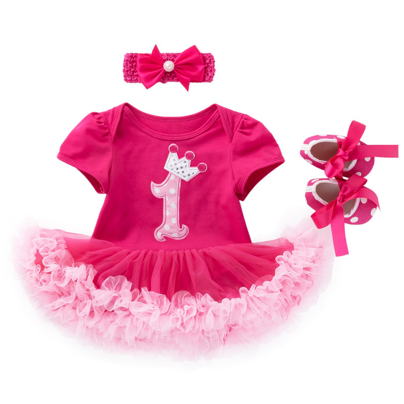 Picture of Cross-Border 2025 New Summer Clothes for Baby Girls Holiday Cartoon Short-Sleeved Rose Red Harem Skirt Three-Piece Suit Birthday Children's Skirt