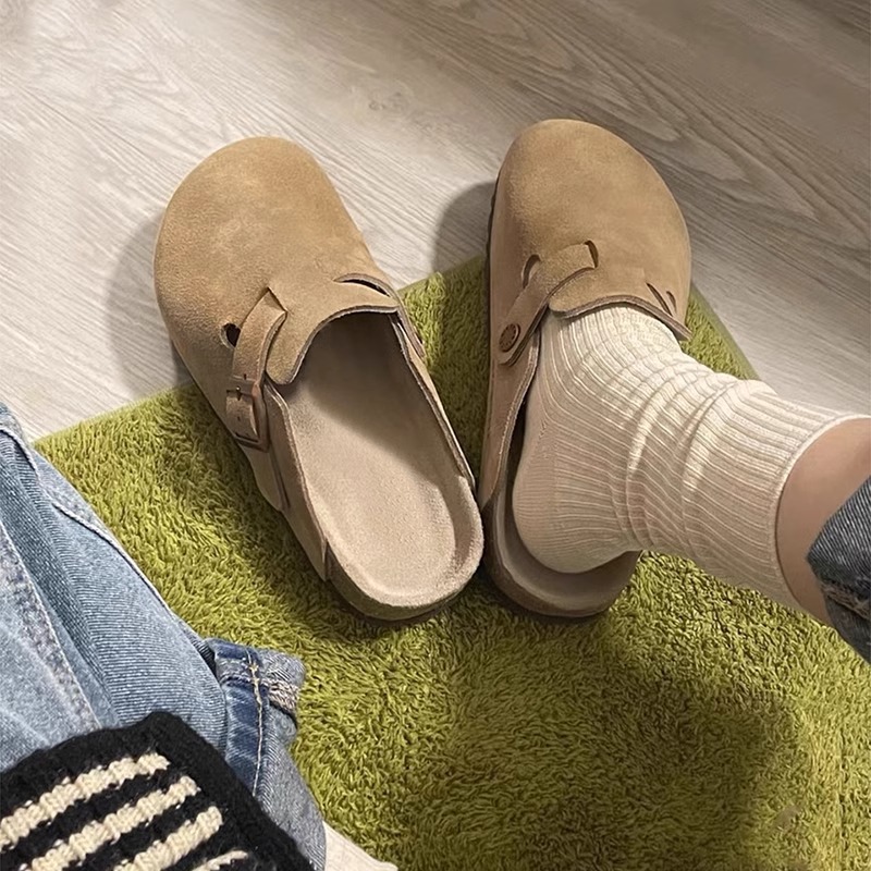 Birkenth Shoes Women's Baotou Half Slippers Women's Outwear 2024 New Spring/Summer Pregnant Women's Flat Slip-on Lazy Shoes