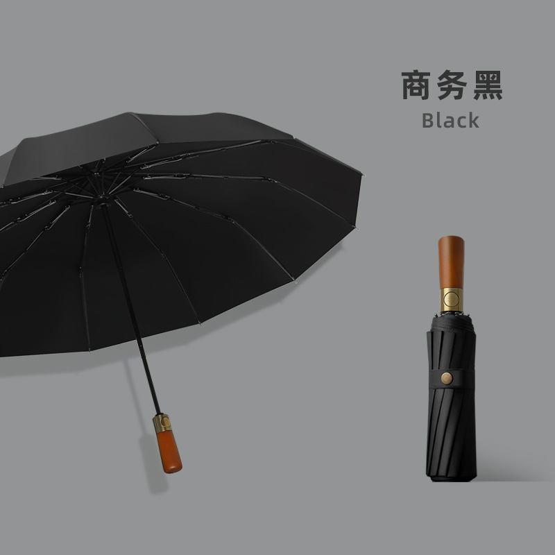 Picture of Three-fold automatic umbrella log handle lettering sunny umbrella men's business folding umbrella printed logo high-end gift umbrella