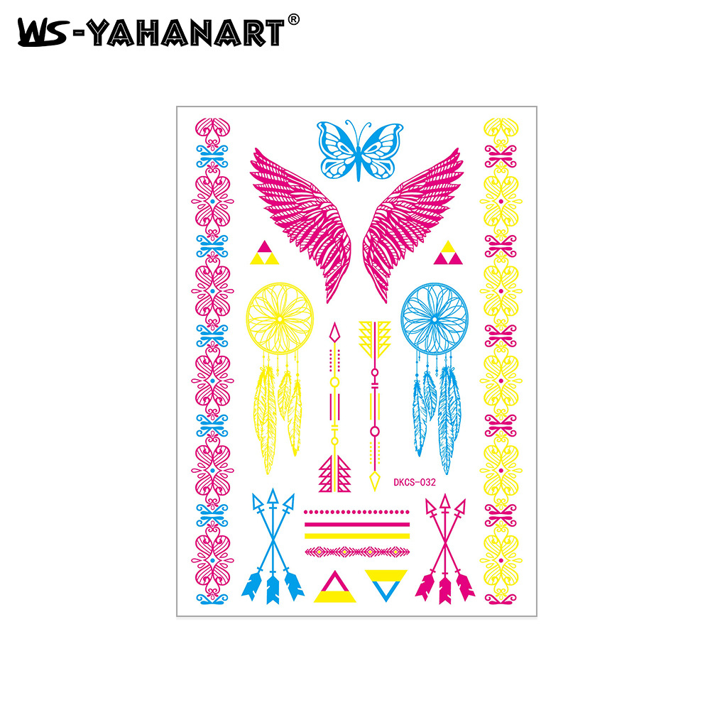 Picture of Cross-Border New Creative Fluorescent Flower Arm Tattoo Face Stickers Waterproof Feather Tattoo Arm Tattoo Stickers in Stock