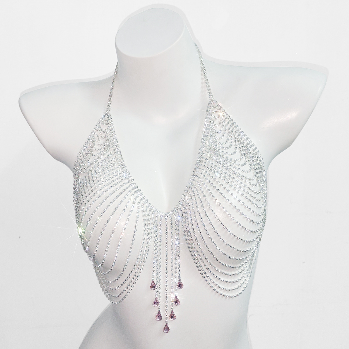 Picture of Cross-border fashion new chest chain European and American style exaggerated shiny full diamond tassel bikini nightclub body chain accessories